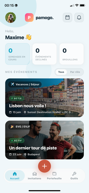 Pamogo — écran d'accueil